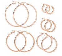 Mannli - Set di orecchini in acciaio inossidabile ipoallergenici, per donne e ragazze, color oro, oro rosa e Acciaio inossidabile, colore: 03.rose Gold, cod. HoopEarrings03
