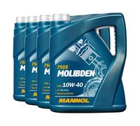 Mannol Molibden SAE 10W-40 Olio Motore Api Sn, VW 501.01, 4x5 Litro