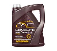 MANNOL Olio motore Longlife 508/509 0W-20 olio 5 L Compatibilità con VW Polo Hatchback 6R1, 6C1 Golf VII Hatchback 5G1, BQ1, BE1, BE2 T-Roc A11 Golf VIII Hatchback CD1 TIGUAN AD1 SCIROCCO 137, 138