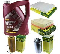 MANNOL - Set di filtri da 5 litri, olio motore Energy Premium 5W-30 API SN/CF MANN-FILTER filtro dell'aria abitacolo filtro olio filtro olio filtro carburante