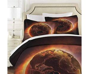 Mannwarehouse World Cover SetVivid Burning Earth Heat - Set copripiumino da 3 pezzi (1 copripiumino + 2 federe) con chiusura lampo - King Size 264,2 x 228,6 cm