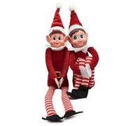 MANNY'S LAB Elfo Dispettoso Set Di 2 Maschio E Femmina 39 Cm, Elfo Natale in Vinile e Peluche, Elfi Natalizi Arti Pieghevoli, Base Zavorrata, Ideali Per Decorazioni Natalizie e Addobbi Natalizi Magici