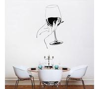 Mano che tiene il bicchiere di vino, modello a calice, adesivo murale intagliato, adesivo della decorazione della cucina del ristorante del bar 27x42cm
