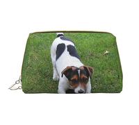 Mano Col Inciso Mappa Pelle Lavabile Makeup Bag per le Donne, Viaggio Cosmetici Borse, Portatile Cerniera Astuccio Organizer Pouch, Jack Russell Dog, Taglia unica