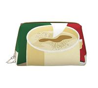 Mano Col Inciso Mappa Pelle Lavabile Makeup Bag per le Donne, Viaggio Cosmetici Borse, Portatile Cerniera Astuccio Organizer Pouch, Caffè Bandiera Italiana, Taglia unica
