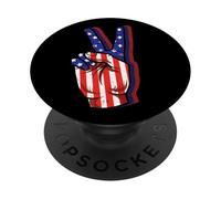 Mano del segno di pace della bandiera degli Stati Uniti 4 PopSockets PopGrip Adesivo