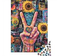 Mano della Pace Dipinta Creativa Puzzle 1000 Pezzi Puzzle per Adulti Girasole Arte Carta Relax Decorazione Casa Concentrazione Regalo Famiglia 70x50cm/1000pcs