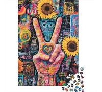 Mano della Pace Graffiti Puzzle 1000 Pezzi Gioco di Puzzle 1000 Pezzi Carta per Adulti Girasole Arte Colore Relax Attività Famiglia Decoro Regalo 70x50cm/1000pcs
