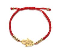 Mano di Fatima Bracciale per Donne Uomini in Acciaio Inox Hamsa Mano di Fatima con Una Perlina Intreccio Colorato Bracciale Regolabile Talismano Gioielli Regalo (oro-R)
