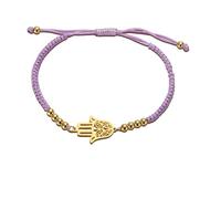 Mano di Fatima Bracciale per Donne Uomini in Acciaio Inox Hamsa Mano di Fatima con Una Perlina Intreccio Colorato Bracciale Regolabile Talismano Gioielli Regalo (oro-P)