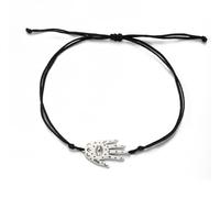 Mano di Fatima Bracciale per Donne Uomini in Acciaio Inox Hamsa Mano di Fatima con Una Perlina Intreccio Colorato Bracciale Regolabile Talismano Gioielli Regalo (argento)