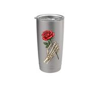 Mano di scheletro teschio rosso rosa gotico romanticismo horror punk Bicchiere termico in acciaio inox doppia parete
