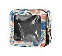 Mano disegnato a mano nave oceano pelle trasparente trucco borsa per la borsa per le donne cosmetici caso toeletta viaggio Tote, Granchio Blu Navy, Taglia unica