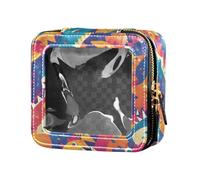 Mano disegnato a mano nave oceano pelle trasparente trucco borsa per la borsa per le donne cosmetici caso toeletta viaggio Tote, Modello Dino, Taglia unica