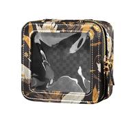 Mano disegnato a mano nave oceano pelle trasparente trucco borsa per la borsa per le donne cosmetici caso toeletta viaggio Tote, Cartone animato motivi floreali e gru, 1 Size