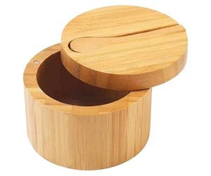 Mano per sale in legno, conservando sapori spezie, scatola rotonda 9 cm + coperchio antipolvere, grande capacità di stoccaggio, materiale legno naturale ecologico, per banconote cucina