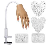 Mano pratica per unghie acriliche, in silicone, per pratica delle unghie, non cadono mai, per pratica delle unghie, manichino flessibile per pratica delle unghie, con 200 punte per unghie