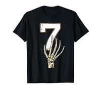 Mano Scheletro Che Tiene Il Numero 7 Corrispondente 67 Halloween Horror Maglietta