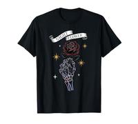 Mano Scheletro Che Tiene Rosa Nero Scuro Romantico Maglietta