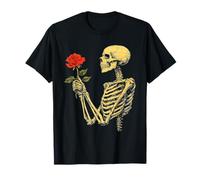 Mano scheletro che tiene rosa rossa fiore Maglietta