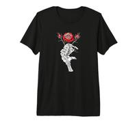 Mano Scheletro Che Tiene Rosa Rossa Vintage Fiore Romance Maglietta Premium