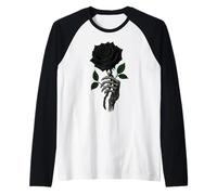 Mano Scheletro con Rose Nere Maglia con Maniche Raglan