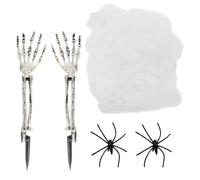 mano scheletro decorazione Halloween giardino set 2 pezzi 46x9cm con ragni finti e ragnatela plastica realistica decorazioni cimitero feste spaventose interne esterne