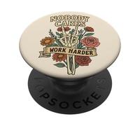 Mano scheletro floreale a nessuno interessa lavorare di più PopSockets PopGrip Adesivo
