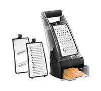 MANODOMESTICI di Q.b. by MOPITA, Set Grattugia Multiuso, 3 Lame per Affettare, Grattuggiare e Julienne, Base Antiscivolo, Cassetto Raccoglitore e Lame Removibili e Lavabili, Colore Nero
