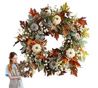 Corona autunnale - 1/2 pezzi 45 c corona artificiale in mirtillo, artificiale autunno zucche ghirlanda, foglia artificiale del Ringraziamento, falsa pianta, per interni per caminetto e Natale