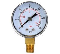 Manometro 1/8 Pollice Acciaio Inossidabile con Doppia Scala 0-30 PSI e 0-2 BAR, Connessione Inferiore per Aria Olio Acqua, Strumento Misura Pressione Industriale