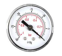 Manometro Assiale con Supporto Posteriore 1/8" BSPT, Manometro per Vuoto Industriale da -1 a 0 bar (-30 a 0 inHg), Misurazione Pressione Assiale