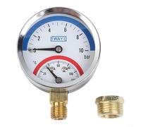 Manometro e termometro 2 in 1 per collettore di riscaldamento a pavimento, 0-10 bar, misuratore di temperatura di pressione della caldaia con filettatura G1/2, monitor di sistema radiante a pavimento