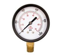 Manometro for servizi pubblici da 1-1/2 pollici, acciaio nero, 1/8 pollici NPT, montaggio inferiore, 0-1.000 PSI-