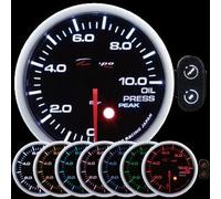 Manometro Strumento 52mm DEPO Pressione Olio 0-10 BAR Allarme Picco 7 COLORI