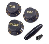 Manopole Chitarra ST 3Pz 1Vol 2Ton Nero(Black+Gold) | Set 3 , 1 volume 2 toni, per stile ST, plastica , colore nero opaco