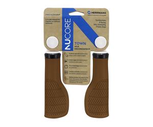 Manopole city Herrmans Nucore ergonomiche con lock-on marrone antico L 130 mm di