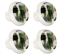 Manopole decorative per cassetti e cassettiere con pennellate di inchiostro verde scuro su sfondo crema, con viti, maniglie per mobili per la casa, confezione da 4