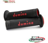 Manopole Moto Domino Coppia Nero Rosso Aperte Gomma Road Racing A010 Tommaselli