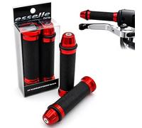 Manopole Moto Scooter Universali 22/25 mm Antiscivolo Rosso con Contrappesi in Alluminio Integrati | Coppia Manopole Manubrio Plug & Play per Moto Scooter Quad