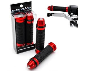 Manopole Moto Scooter Universali 22/25 mm Antiscivolo Rosso con Contrappesi in Alluminio Integrati | Coppia Manopole Manubrio Plug & Play per Moto Scooter Quad
