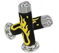 Manopole per manubrio moto da 22 mm in gomma morbida antiscivolo con design a teschio con fiamma rossa, compatibile con la maggior parte delle moto (giallo)