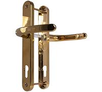 Manopole per porte in UPVC, ottone lucido, leva/leva, 92 mm PZ (centro), vite a vite da 210 mm, piastra posteriore 242 mm x 34 mm, maniglia per porta in UPVC, maniglia esterna