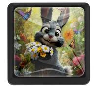 Manopole quadrate a gradini per armadietti da cucina con coniglio e fiore dei cartoni animati, manopole nere per cassetti e cassettiere, maniglie per porte della cucina per armadi