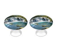 Manopole rotonde per cassettiera con motivo a cascate sul fiume Krka, confezione da 2, in acciaio inox, con foro singolo, per armadietti e cassetti da cucina