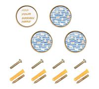 Manopole rotonde personalizzate per armadietti, a righe blu e bianche, a forma di orso, pomelli decorativi da cucina per armadi, confezione da 4 pezzi, 32 mm