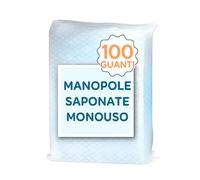 Manopole Saponate Monouso - 100 pezzi - Guanti Pre-Saponati- Detersione Senza Risciacquo per Incontinenza, Allettati, Recupero Post-Operatorio e Campeggio. 100% Made in Italy!