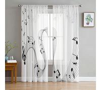 MANQILE Sfondo Musicale Bianco con Note Grigie Tende velate Soggiorno Camera da Letto Voile Tende Balcone Tende in Tulle