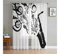 MANQILE Sfondo Musicale Bianco con Note Grigie Tende velate Soggiorno Camera da Letto Voile Tende Balcone Tende in Tulle