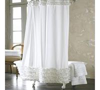 MANQILE Tenda da Doccia con Balze in Pizzo Bianco Solido Tende da Bagno Impermeabili in Poliestere di Moda con Ganci in Nichel per l'arredamento del Bagno